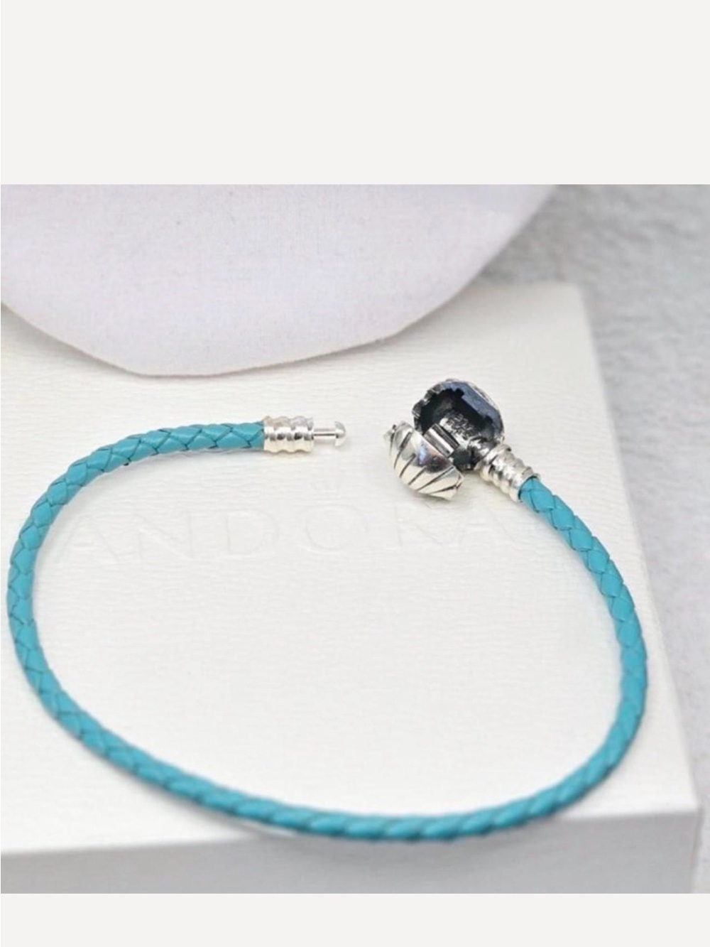Pandora Turquoise Braided Leather Bracelet with Silver Clasp
